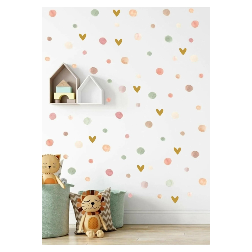 Naturel Suluboya Puantiye Çocuk Odası Duvar Sticker Seti