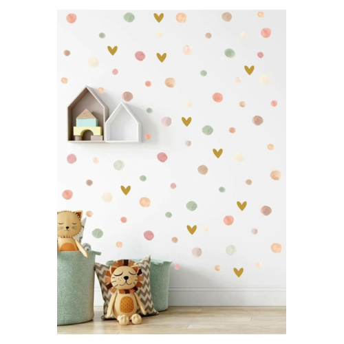 Naturel Suluboya Puantiye Çocuk Odası Duvar Sticker Seti