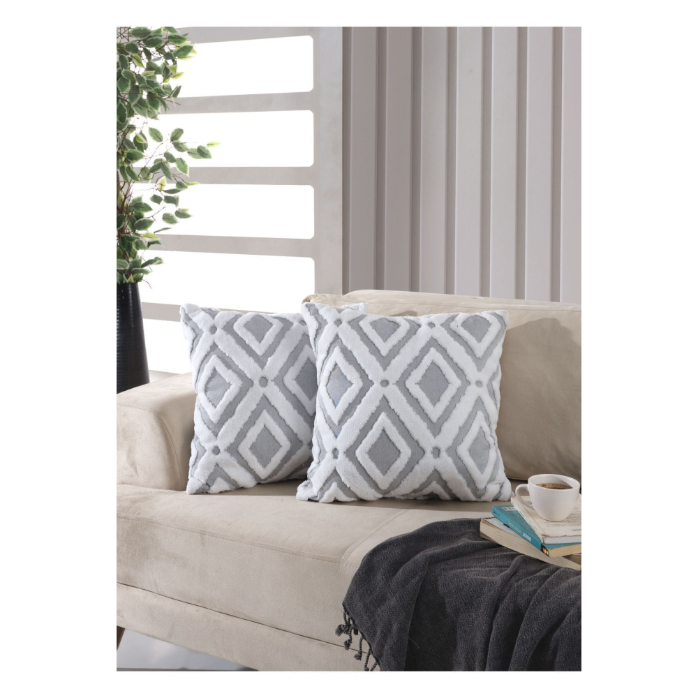 Bohem Punch 2 Li Grey Dekoratif Kırlent Kılıfı Yastık Kılıfı 44x44 Cm