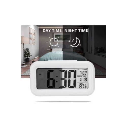 Dijital Alarmlı Masa Saati Led Ekran Pilli Çalar Saat Beyaz