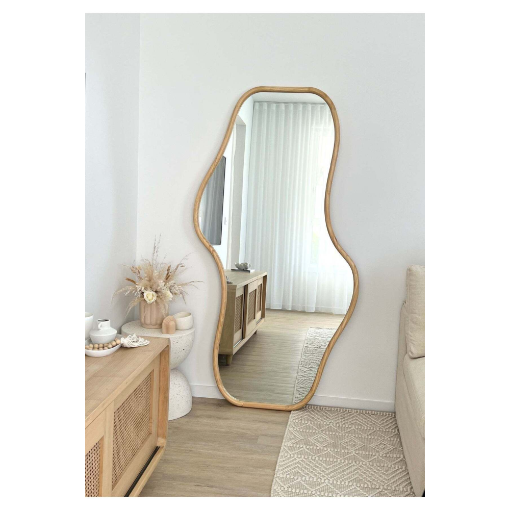 180 x 90 cm Asimetrik Doğal Masif Ahşap Çerçeveli Duvar Dekor Ve Boy Aynası