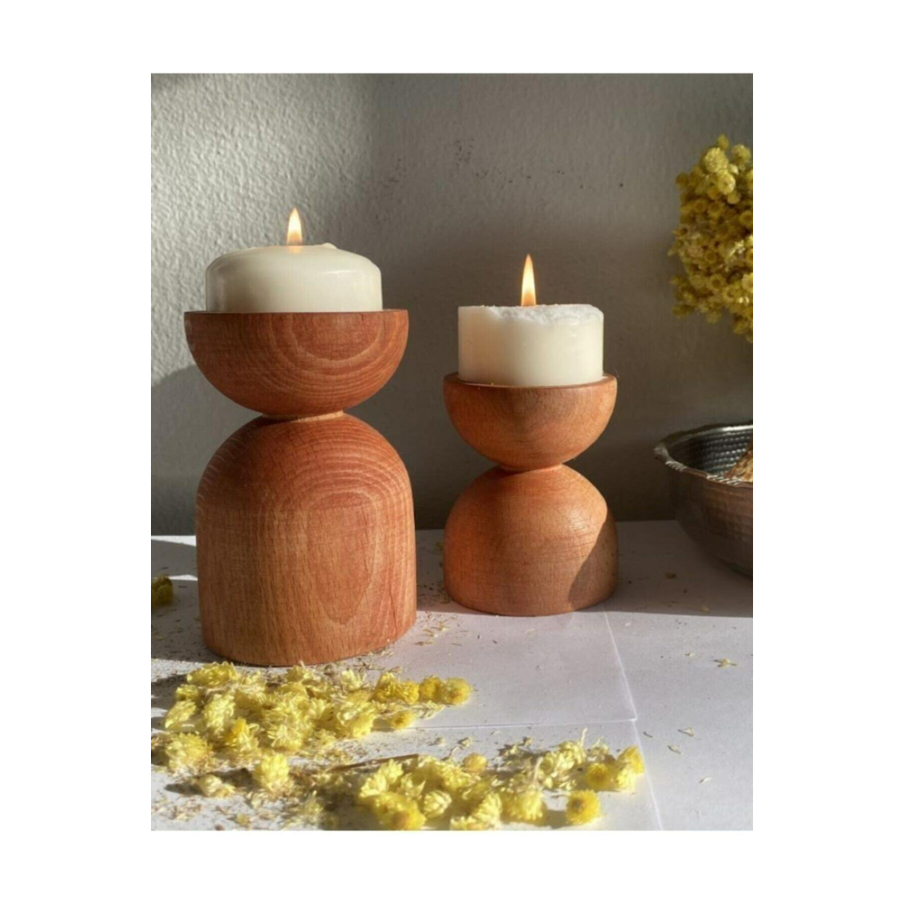 2'li Mumluk, Ahşap Mumluk, Şamdanlık Boyanabilir Dekoratif