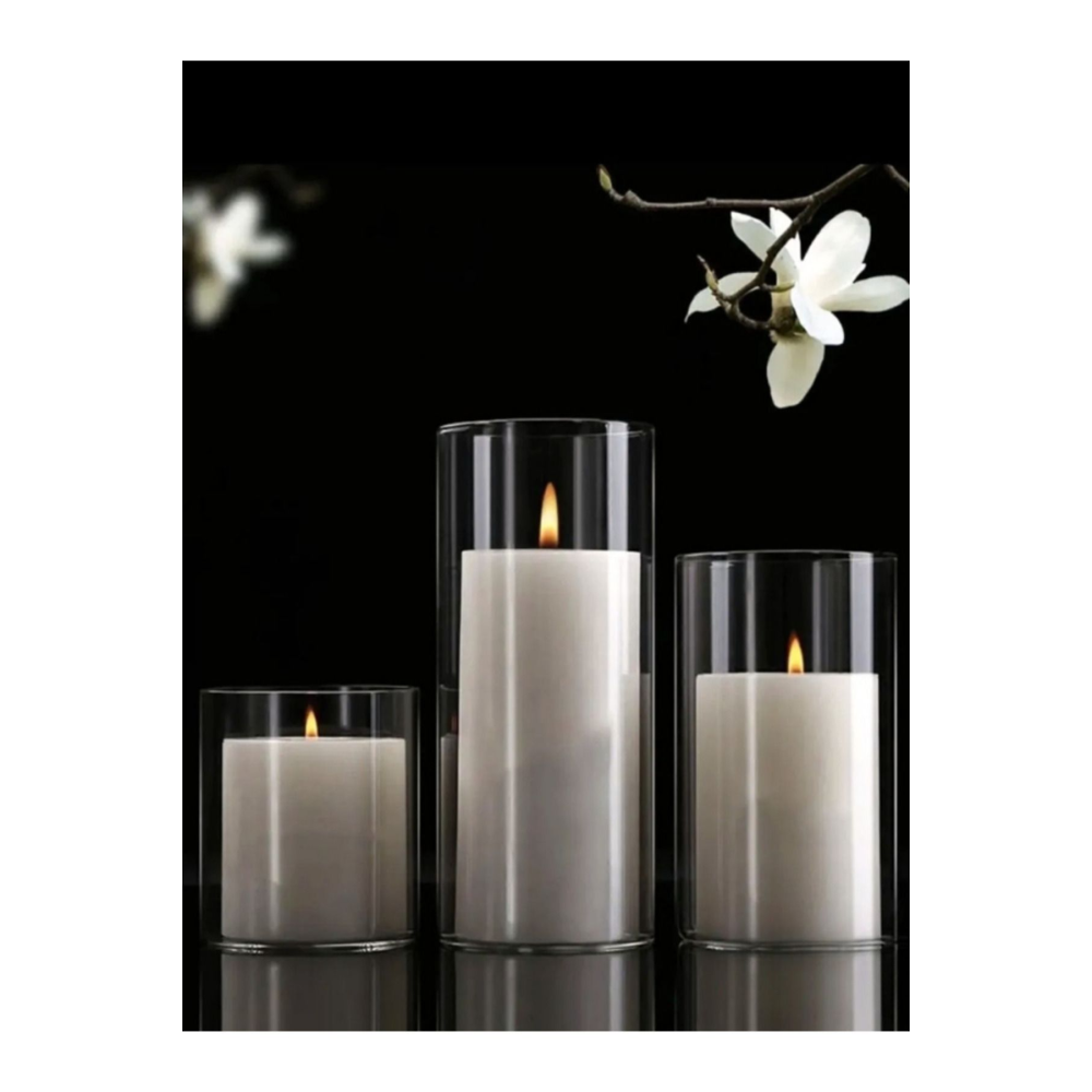 3 Lü Cam Vazo Silindir Mumluk