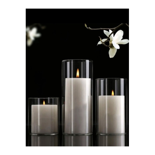 3 Lü Cam Vazo Silindir Mumluk