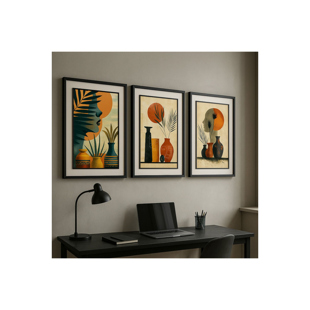 Volo Tablo , Doğal ahşap çerçeveli , Soyut Sanat Tablo Seti Ev & Ofis Dekoru,