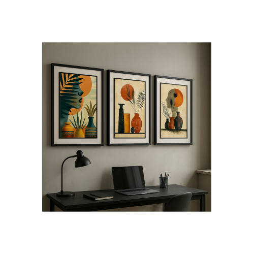 Volo Tablo , Doğal ahşap çerçeveli , Soyut Sanat Tablo Seti Ev & Ofis Dekoru,