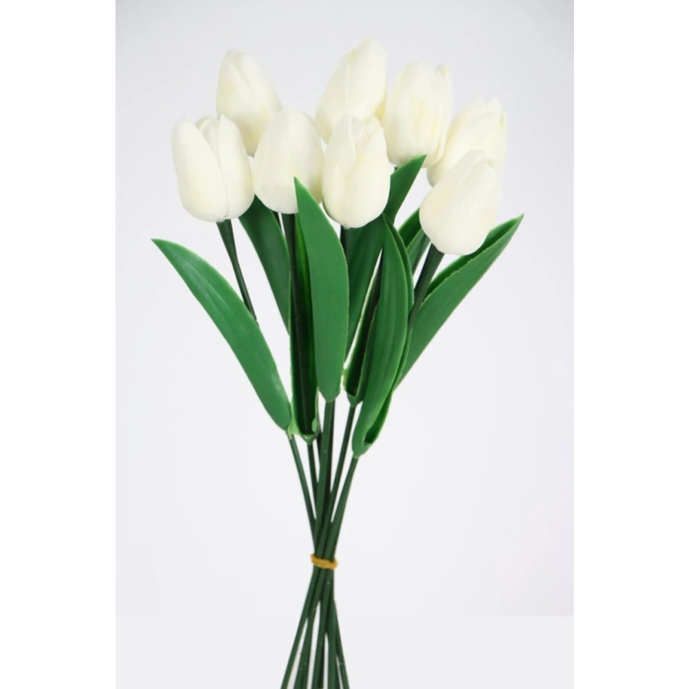 Yapay 5 Li Islak Lale Buketi Gerçek Doku Kırık Beyaz