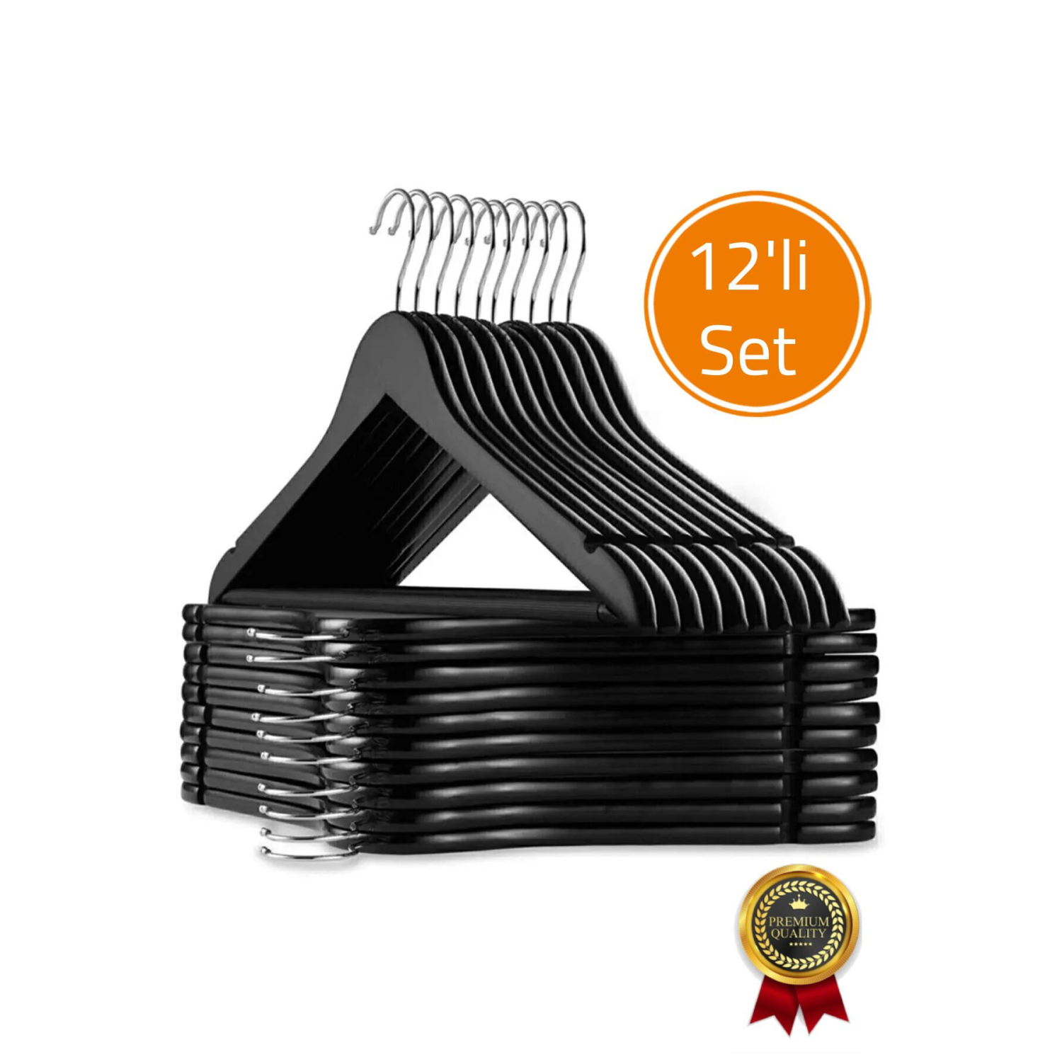 12 Adet Ahşap Görünümlü A Kalite Plastik Elbise Askısı Fma08488