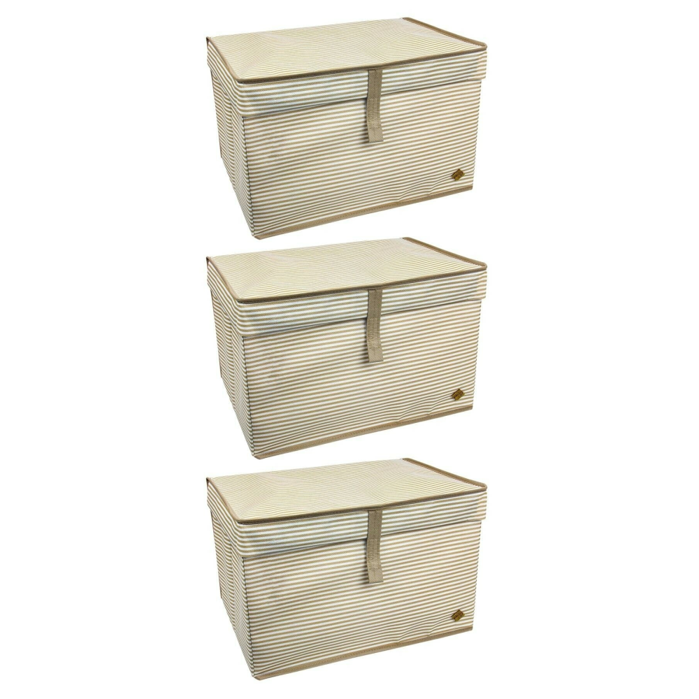 Evimi Seviyorum 3'lü Set Çok Amaçlı Kutu Maxi Çizgili Kahverengi