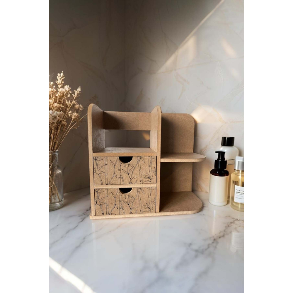 2 Çekmeceli Dekoratif Kozmetik Düzenleyici 2 Katlı Çok Amaçlı Organizer Ofis Masa Düzenleyici Toga