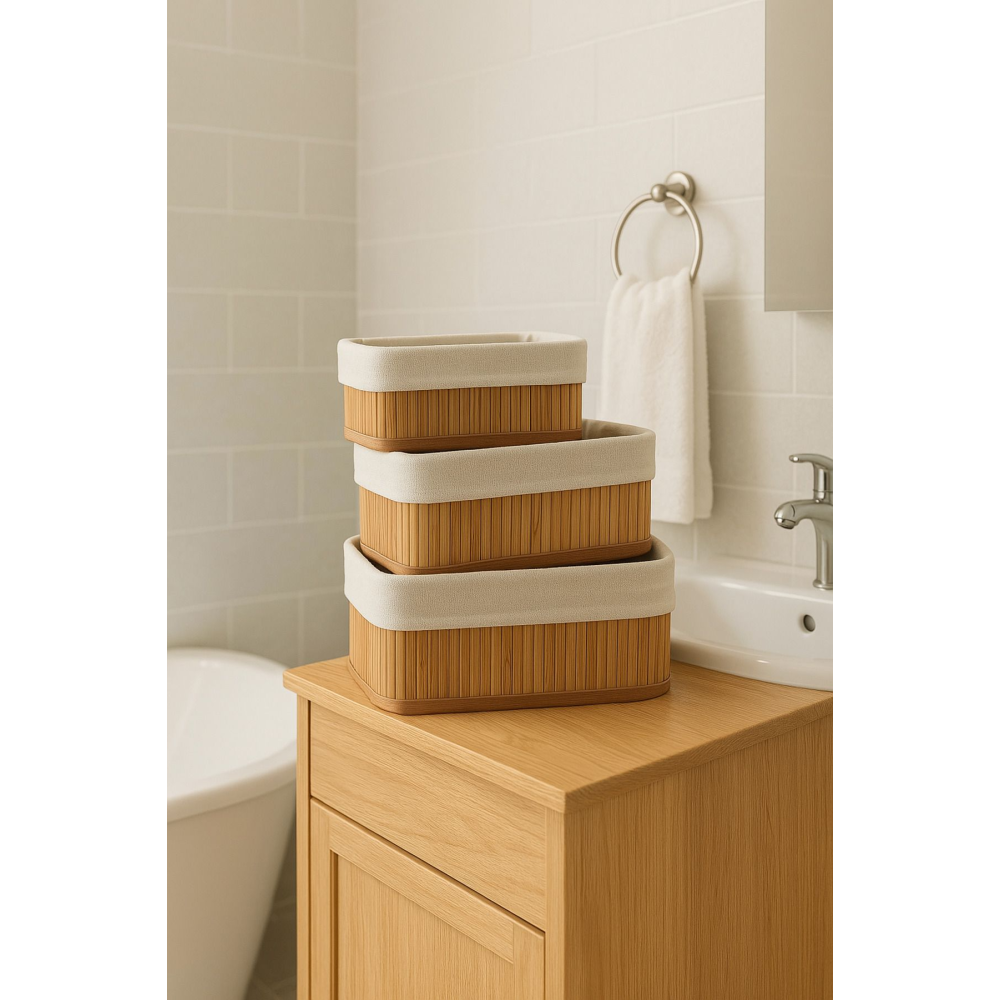 3'lü Bambu Sepet / Çok Amaçlı Bambu Sepet Seti