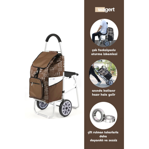 Ses Yapmaz Tekerlekli Su Geçirmez Çantalı Oturmalı Aliminyum Gövdeli Lüks Pazar Arabası