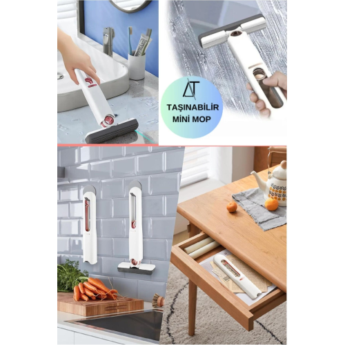 Pratik Taşınabilir Mini Mop Kendinden Sıkmalı Mini Temizlik Paspası Masa Üstü Mutfak Banyo Araba Mop