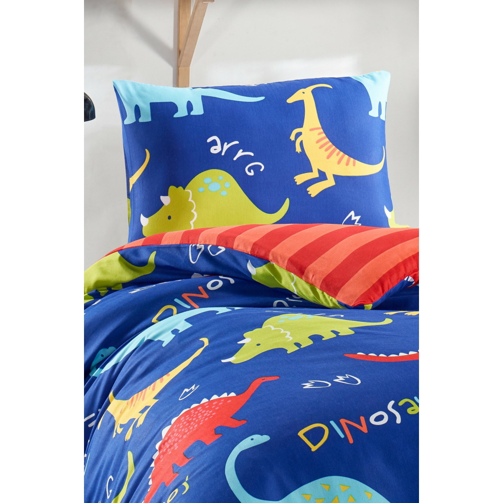 Junior Nevresim Seti Tek Kişilik Dinazorus Mavi