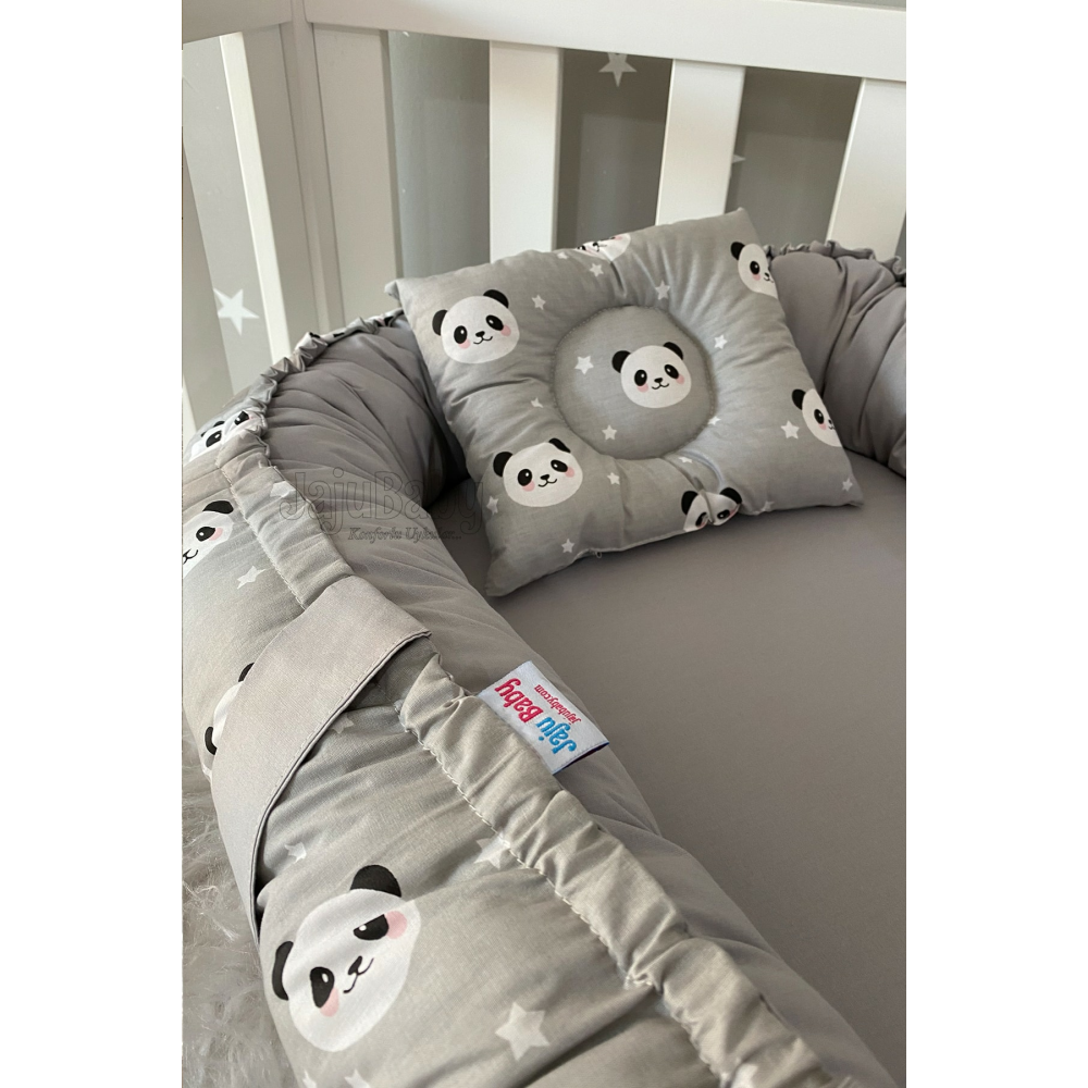 Nest Gri Panda Lüx Tasarım Ortopedik Jaju-babynest Bebek Yatağı Anne Yanı Bebek Yatağı