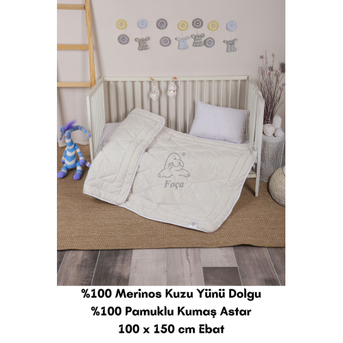 %100 Yün Bebek Yorganı (YÜN BEBEK YASTIK HEDİYEMİZDİR) 100 X 150 Cm