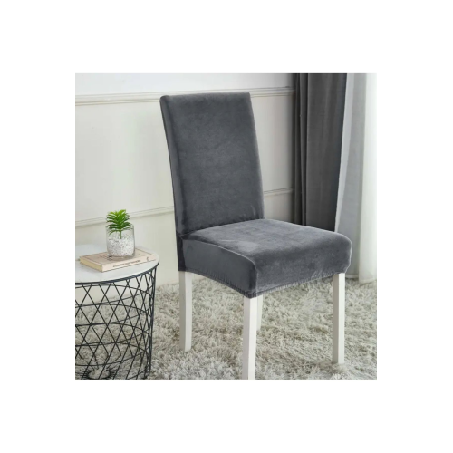 Kadife Likralı Sandalye Örtüsü Sandalye Kılıfı 1 Adet (ANTRASİT-KOYU GRİ)