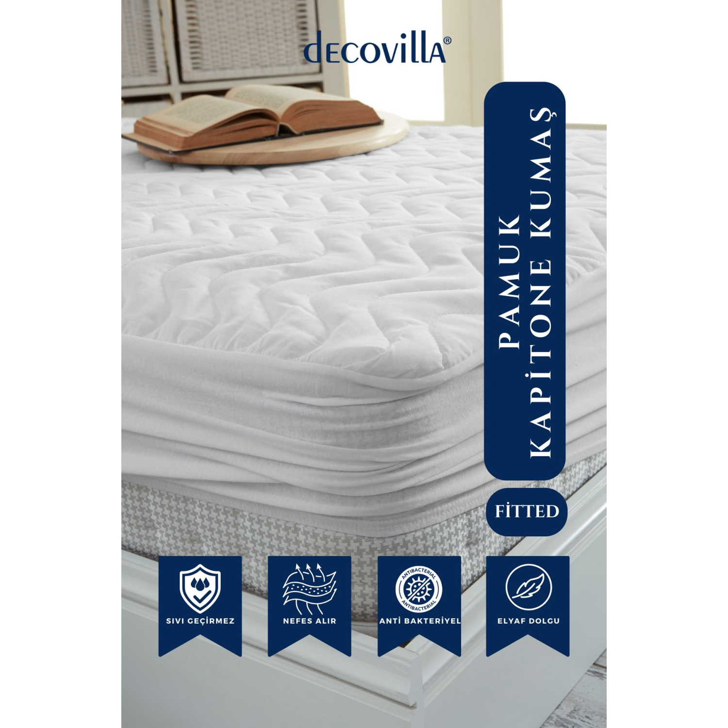 Kapitone Fitted Full Kenar Su Sıvı Geçirmez Yatak Koruyucu Alez Çarşaf Beyaz