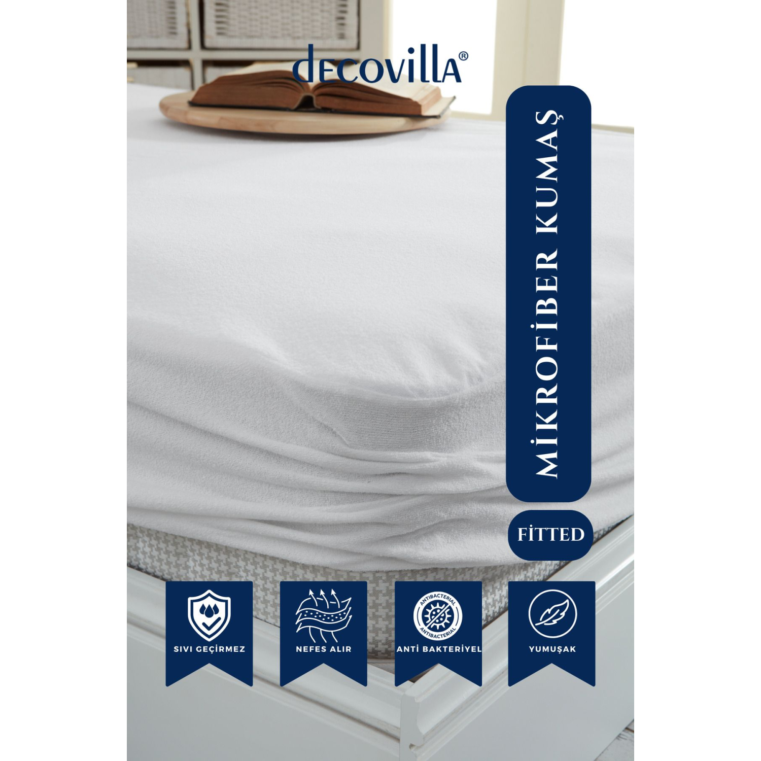 Micro Fitted Full Kenar Su Sıvı Geçirmez Yatak Koruyucu Alez Çarşaf Beyaz