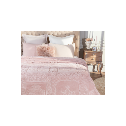 Rochelle Vizon Emboss Çift Kişilik Battaniye - Pudra