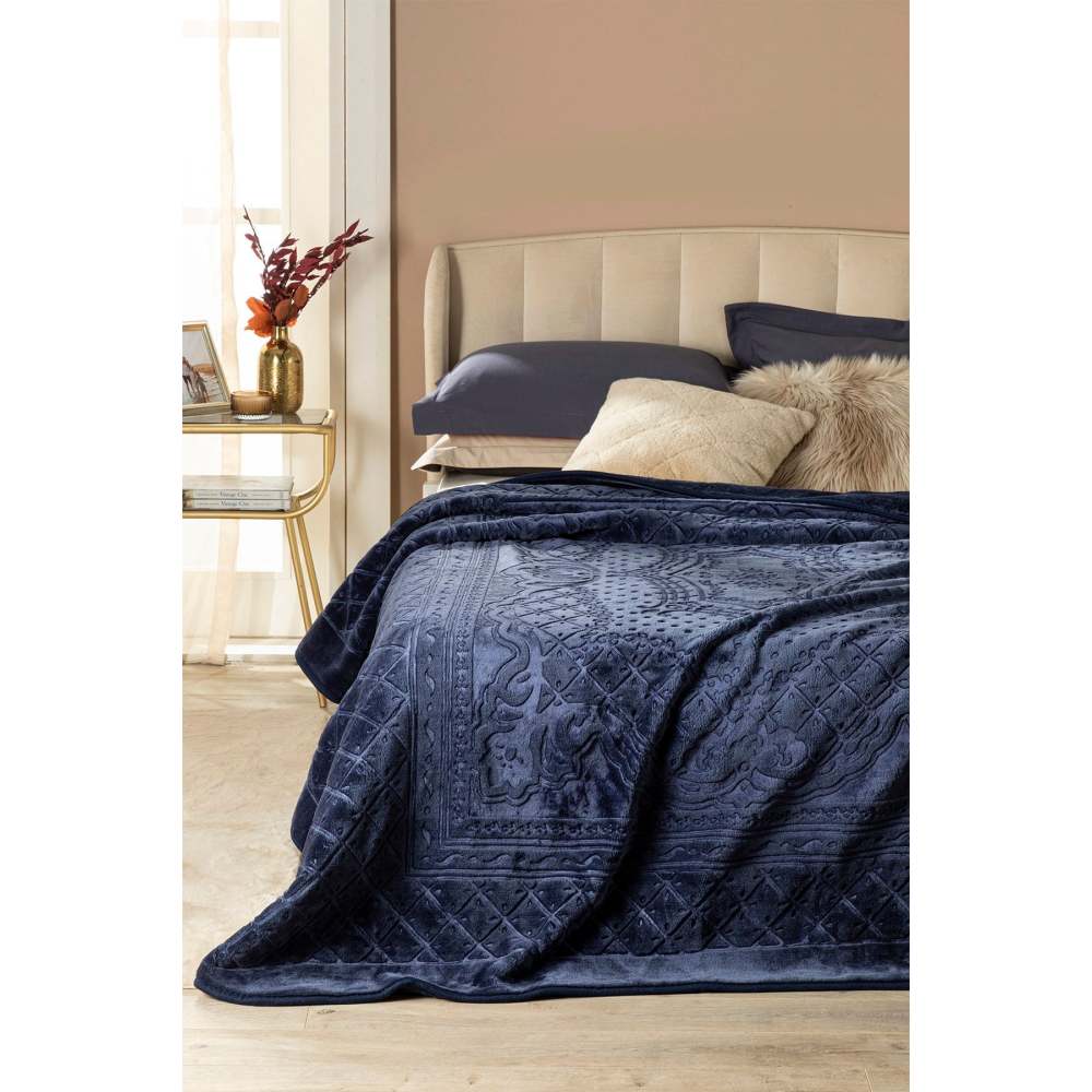 Timeless Emboss Çift Kişilik Battaniye 200x220 Cm Lacivert