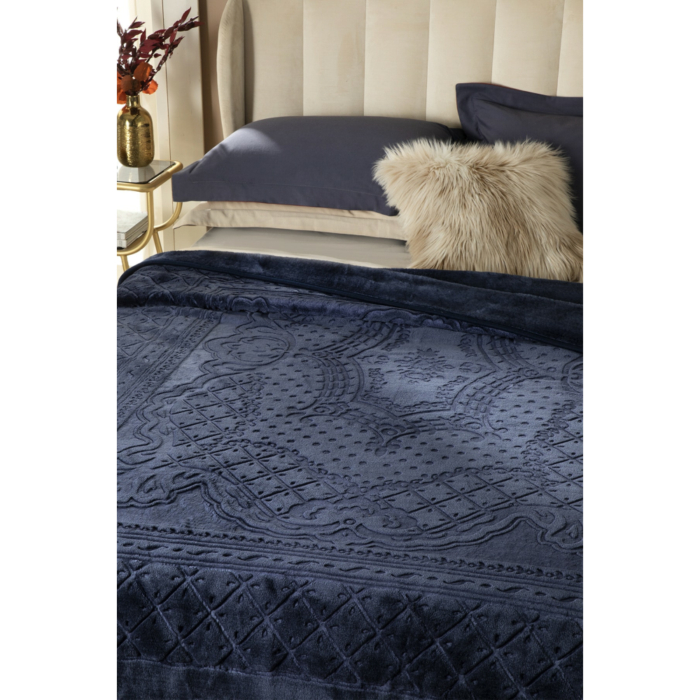 Timeless Emboss Çift Kişilik Battaniye 200x220 Cm Lacivert