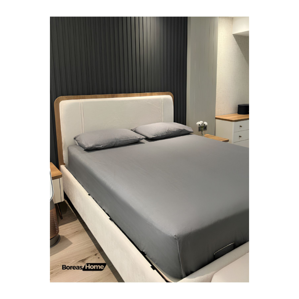 Pamuklu Ranforce Gri Battal Lastikli Çarşaf Seti (180X200) 2 Adet Yastık Kılıfı