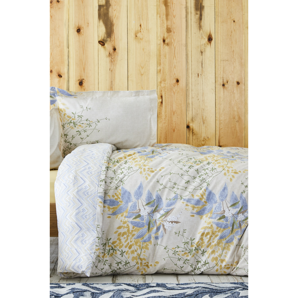 Clarinda Hardal %100 Pamuk Çift Kişilik Lastik Çarşaflı Nevresim Takımı