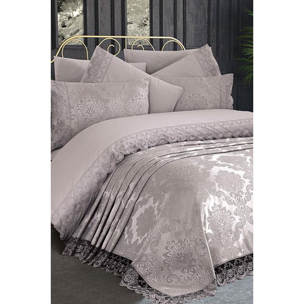 Fransız Dantelli Kure Gelin Seti 7 Parça Gri