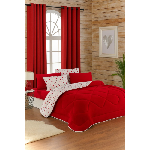 Çift Kişilik Wellsoft Yorgan Uyku Seti Çift Taraflı Lastikli Çarşaflı 4 Yastık Kılıflı 6 Parça Çeyiz