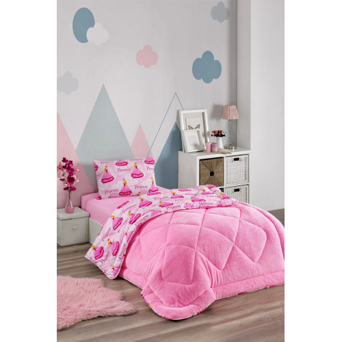 Tek Kişilik Çarşaflı Prenses Desenli Çift Taraflı Wellsoft Uyku Seti(Yorgan+Çarşaf+Yastık Kılıfı)