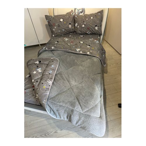 Tek Kişilik Welsoft Pufidik Uyku Seti (Lastikli Çarşaflı) Uzay Füme