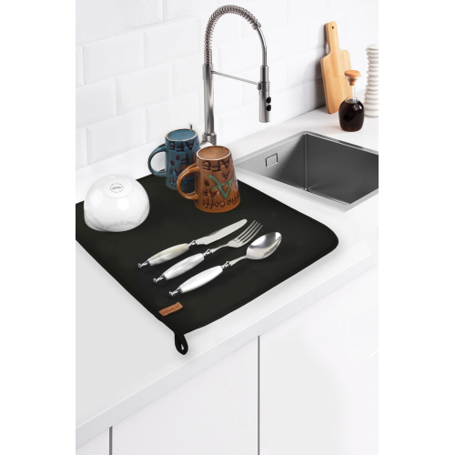 Basic Bulasik Kurutma Mati Kurulama Bezi Kurutma Örtüsü Tezgah Üstü Siyah