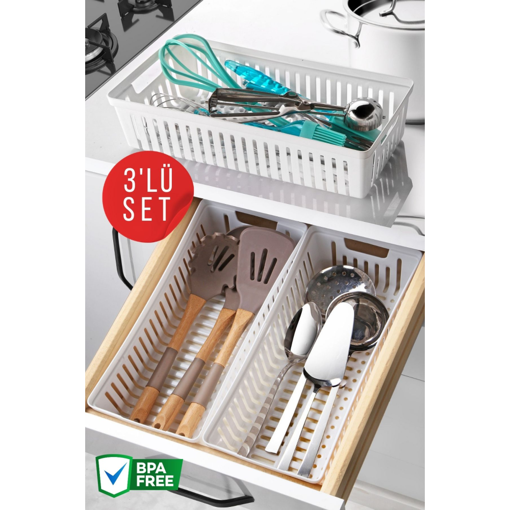 3 Adet Çekmece İçi Bıçaklık & Kaşıklık Organizer