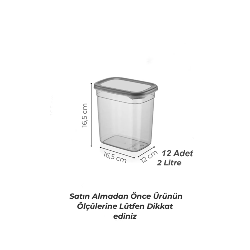 12'li Etiketli Moly Dikdörtgen Erzak Saklama Kabı Seti 2000ml -çoklu Set Yapılabilen Kapaklı 2 Litre