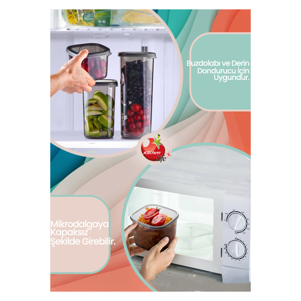 12'li Etiketli Moly Dikdörtgen Erzak Saklama Kabı Seti 2000ml -çoklu Set Yapılabilen Kapaklı 2 Litre