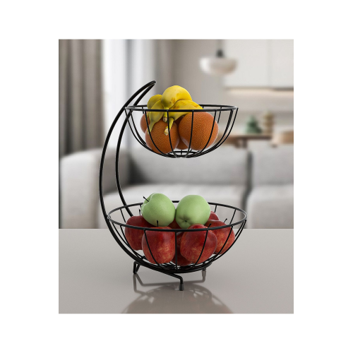 MEYVELİK MEYVE SEPETİ METAL MEYVE VE SEBZE SEPETİ MEYVE SUNUM SEPETİ 2 KATLI MEYVELİK SİYAH