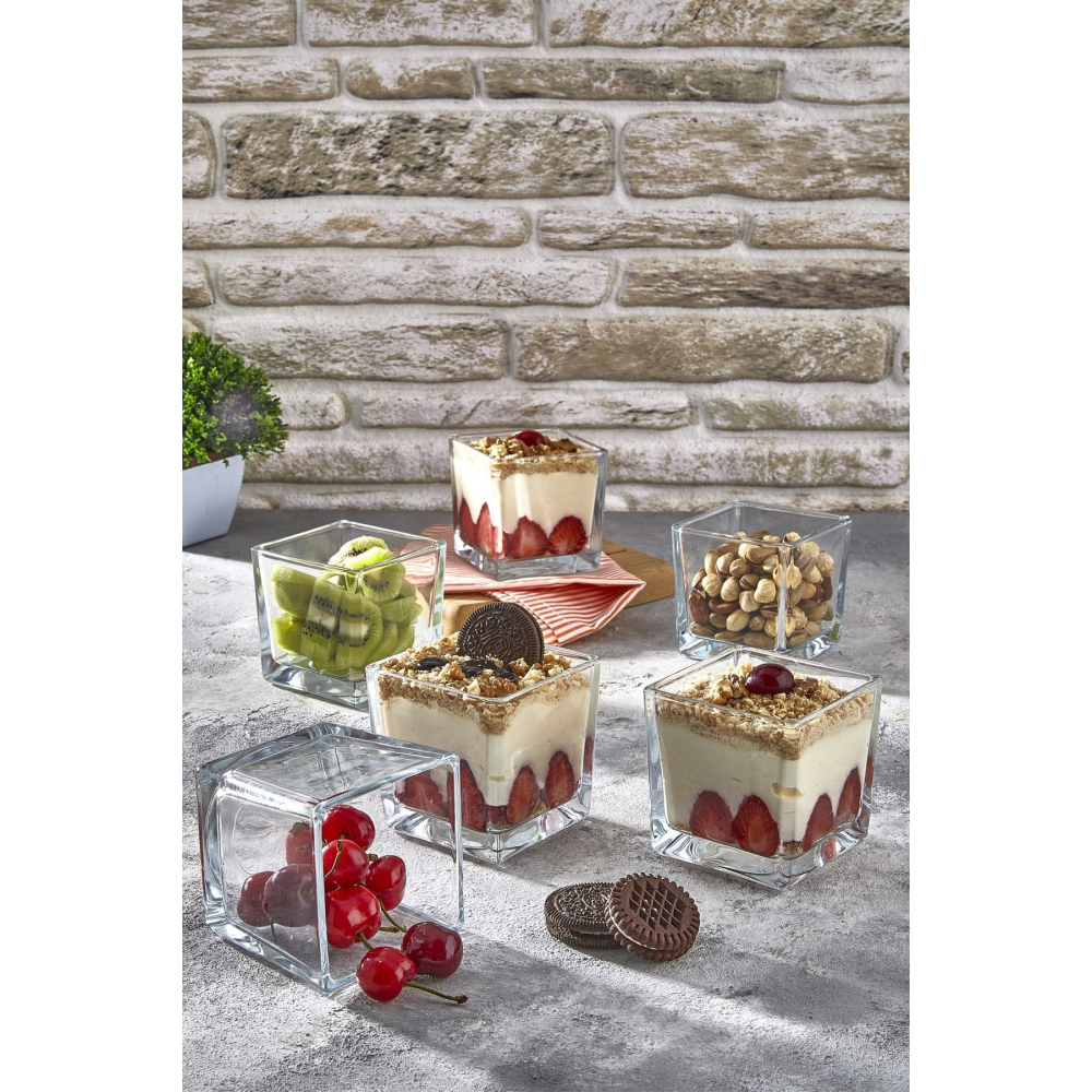 6' Lı Magnolia Cup Kase Cam Magnolya Puding Tatlı Dondurma Kasesi Sunum Seti