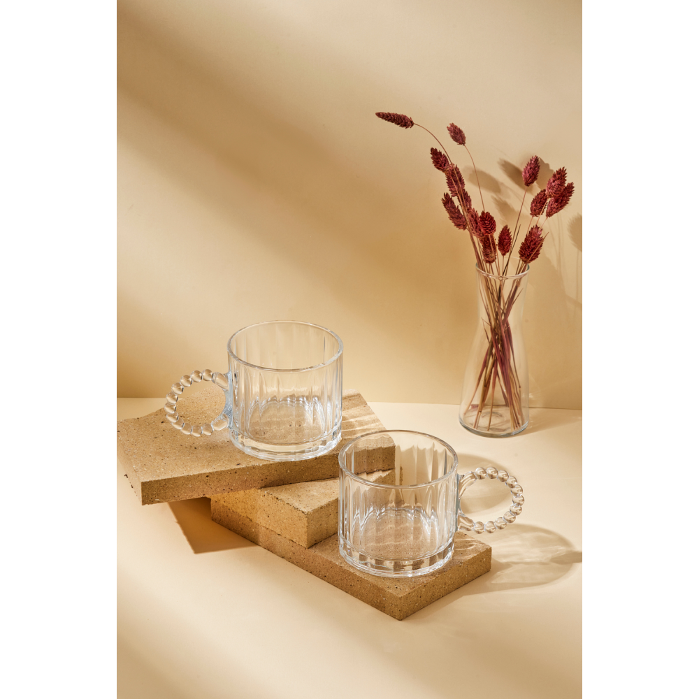 Ringo Line 2’li 325 Ml Cam Kupa Boncuklu Kulp Mug