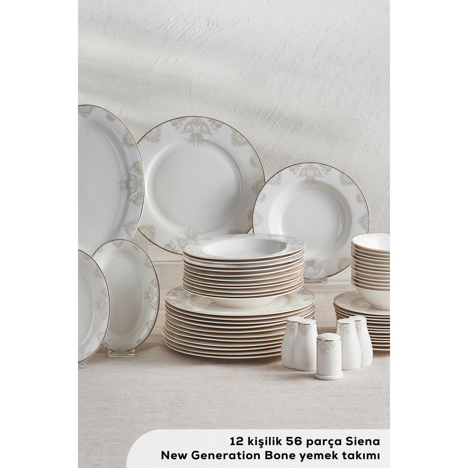 Siena Porselen 56 Parça 12 Kişilik Yemek Takımı Gold