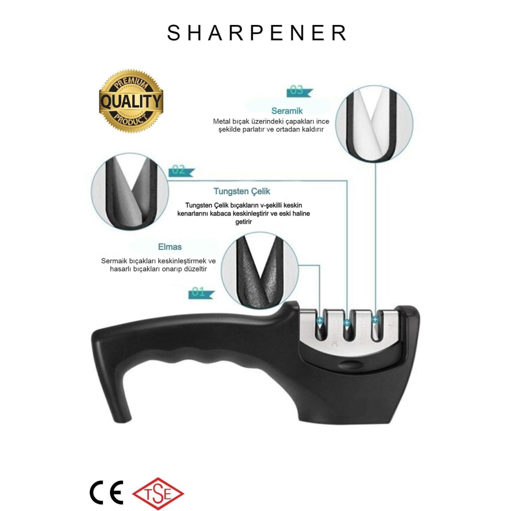 Profesyonel Bıçak Bileyici 3 Açılı Elmas Seramik Tungsten Çelik El Bıçakları Bileme