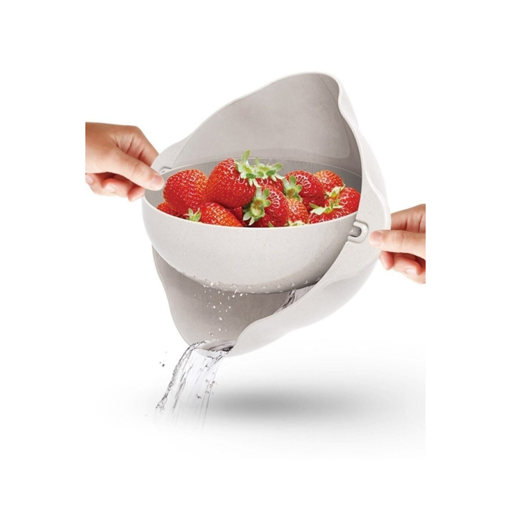 360 Derece Dönebilir Pirinç Yıkama Ve Makarna Süzgeci Çift Hazneli Döner Sebze Meyve Yıkama Süzgeç