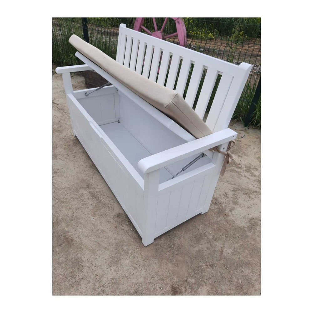 120*45*45h Şükran Dekor Beyaz Ahşap Bahçe Teras Ev Sandıklı Sedir Bank Depolama Sandığı