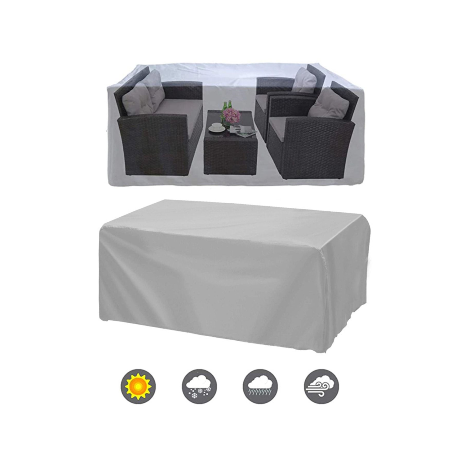 Bahçe Mobilya Brandası 260x160x80 Cm Masa Sandalye Koruma Örtüsü Kılıf Gri Su Geçirmez