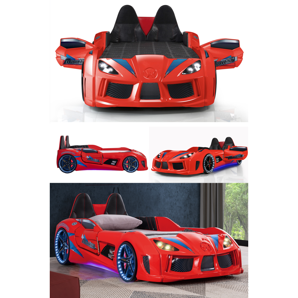 Audi Arabalı Yatak Süperlüx Koltuklu Full Ledli Kapıları Açılabilen Model Kırmızı