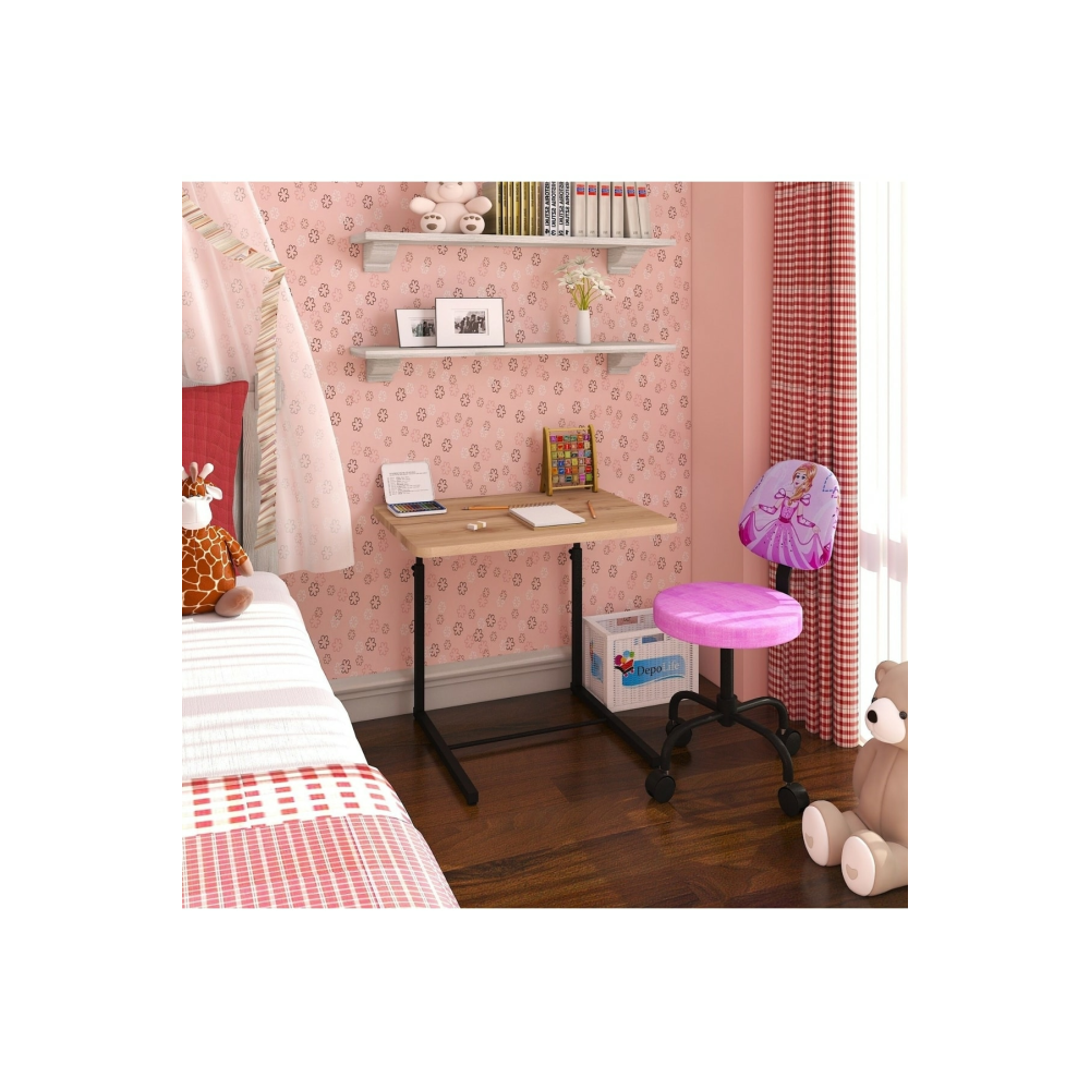 Prenses Sindirella Desenli Çocuk Odası Ders Çalışma Koltuk Ve Masa Seti Tekerlekli Sandalye Ve Sehpa