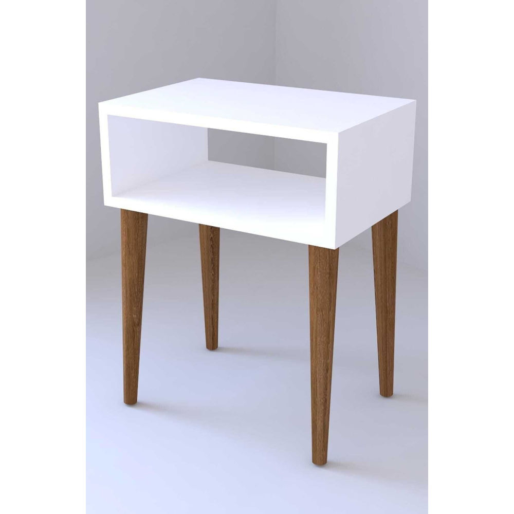 Beyaz Dekor Retro Başucu Komodin