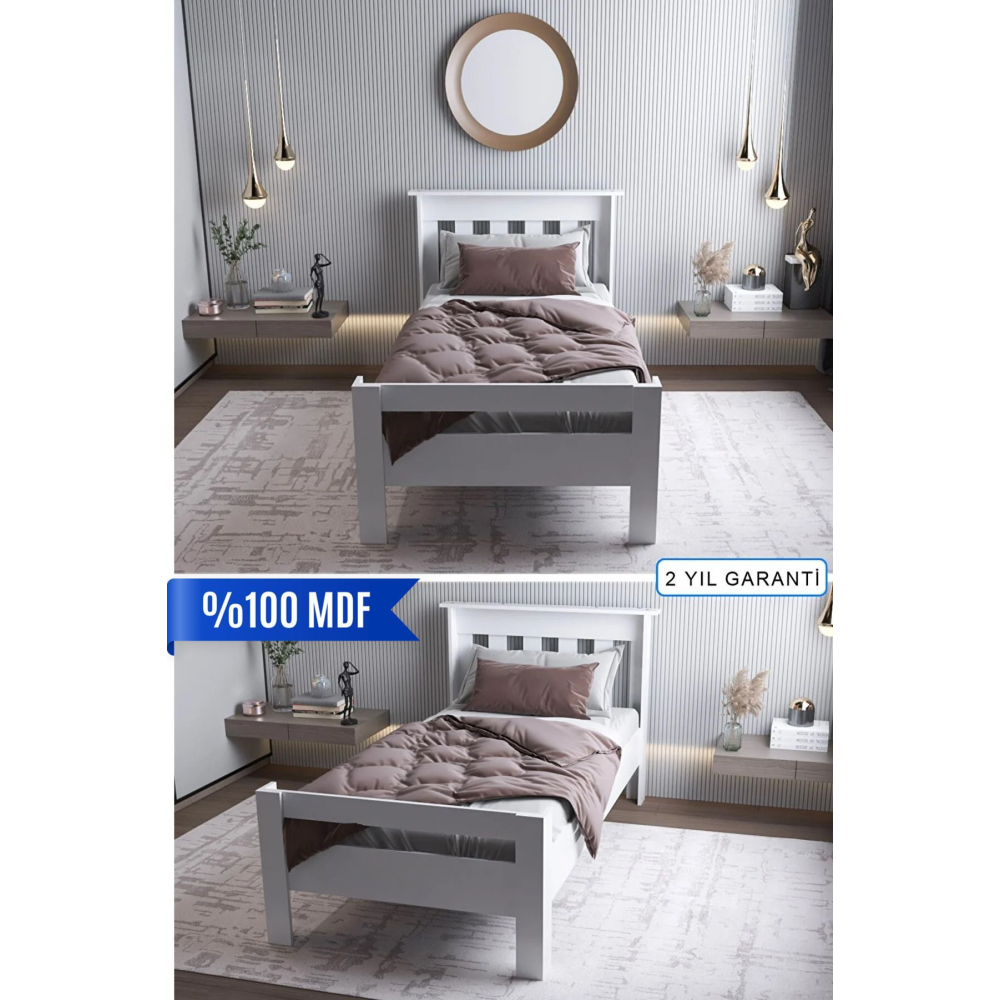 100x200 Yatak Uyumlu Still Tek Kişilik Beyaz Mdf Genç Karyola