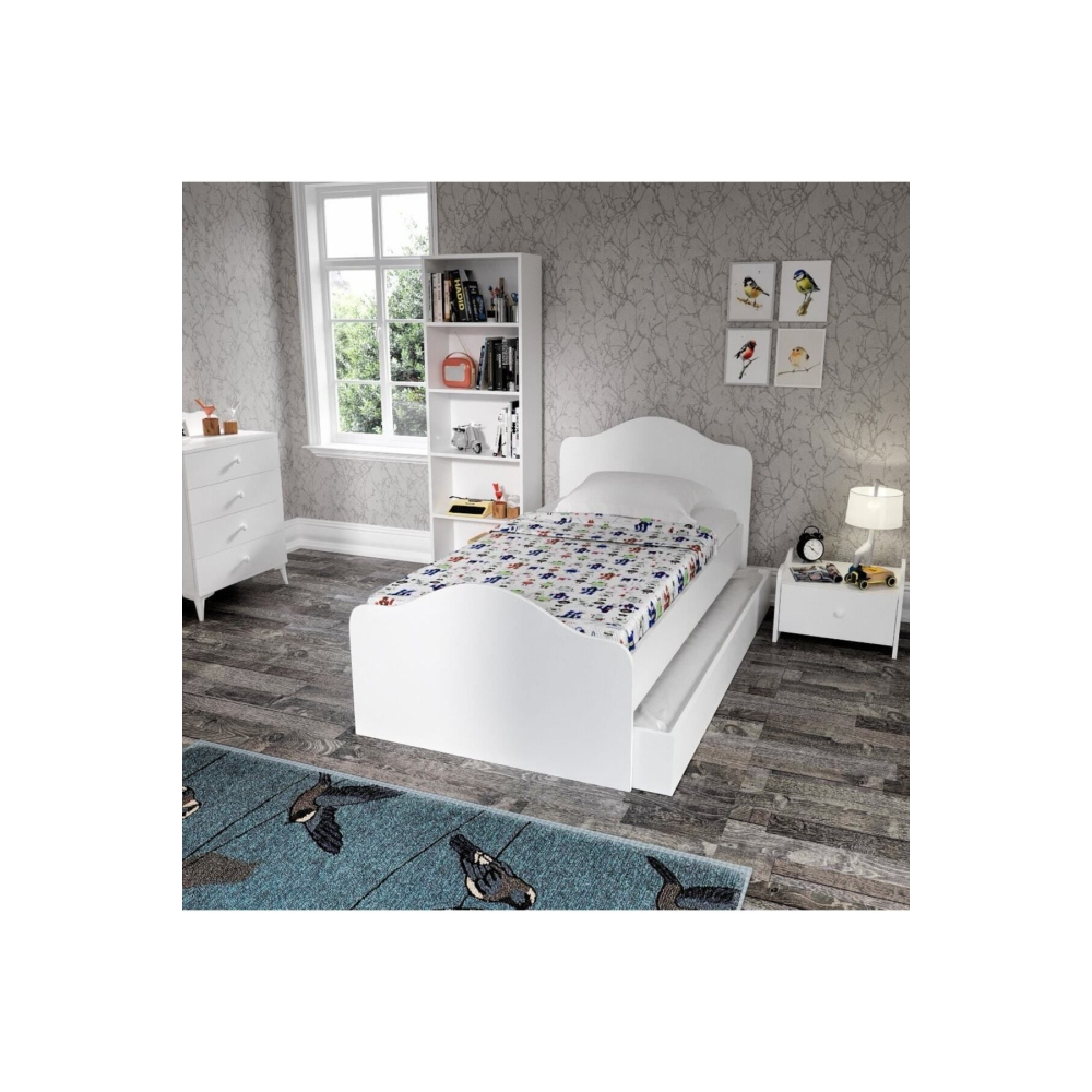 Kanguru Yavrulu Karyola 90x190cm Tekerlekli Yavru Yatak- Metal L Demir Destekli Beyaz %100 Mdf