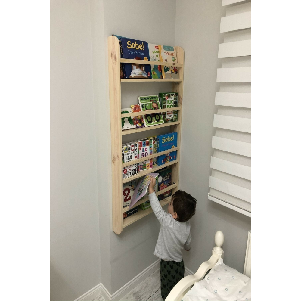 Montessori Kitaplık Çocuk Odası Eğitici Kitaplık Bebek Odası Montessori Ahşap Duvar Rafı